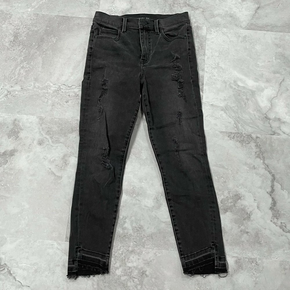 Level 99 Elle‎ High Rise Uneven Hem Jeans Black Denim Crop